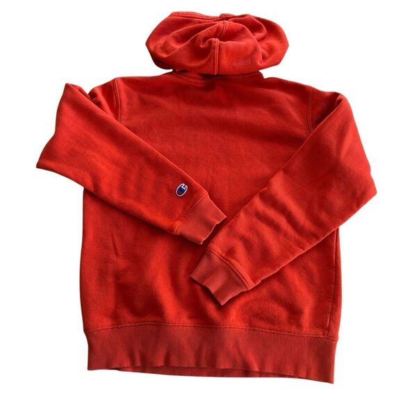 Boys Champion Logo Orange Red Distressed Casual Athletic Sweatshirt Hoodie Sz L - Picture 10 of 12